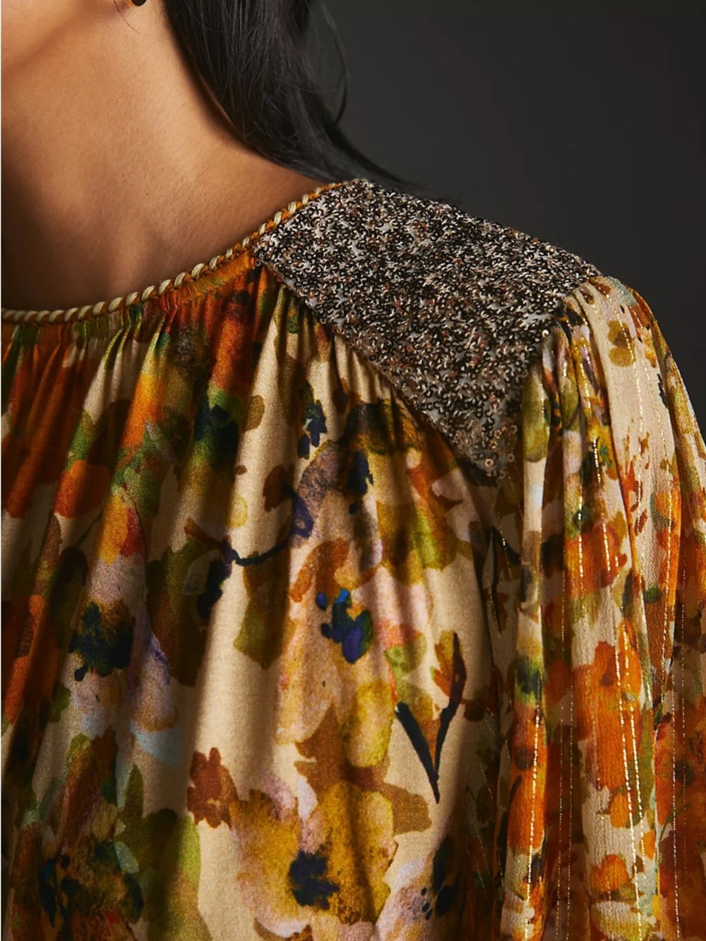 Blank London for Anthropologie gold sequin embellished blouse size medium - Picture 7 of 16